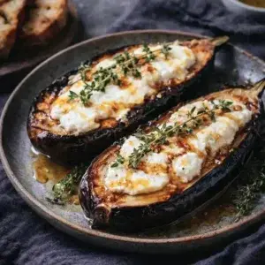 Stuffed Aubergines with Goat Cheese & Honey recipe