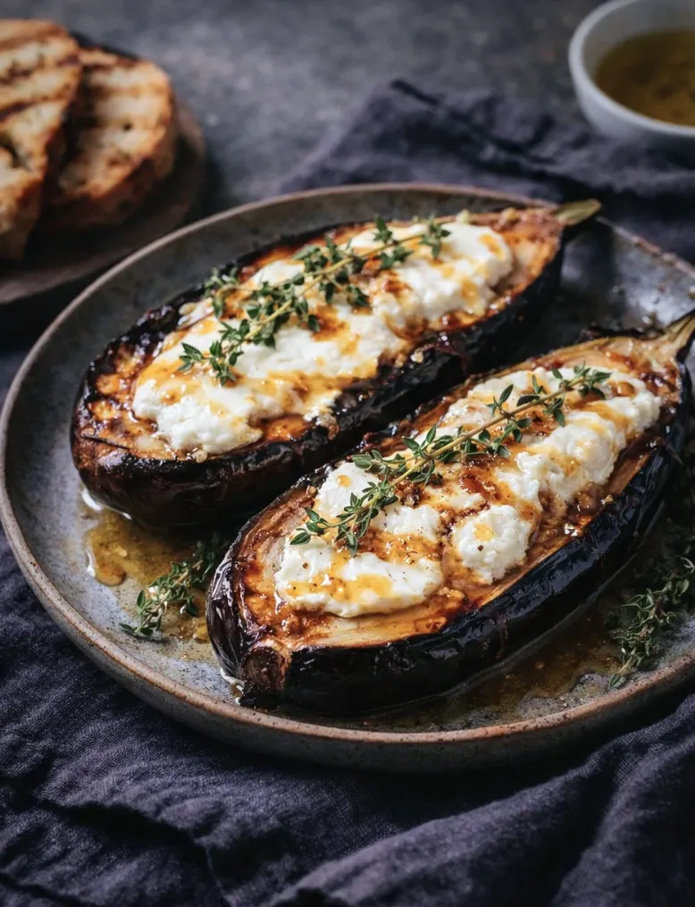 Stuffed Aubergines with Goat Cheese & Honey recipe